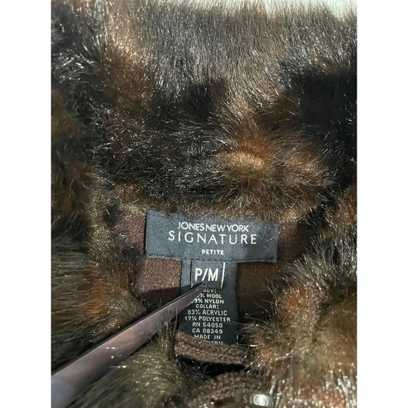Jones New York Signature Brown Wool Blend Coat With Faux Fur Collar P/M - Picture 11 of 13